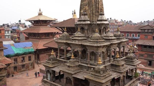 View of Krishna Mandir temple in Patan Durbar Square Nepal.
