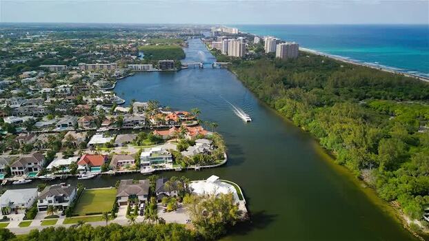 Aerial view of the Intracoastal Waterway and homes United States.