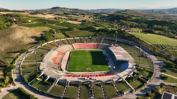 Aerial view of Stadio del Conero in Ancona Italy.