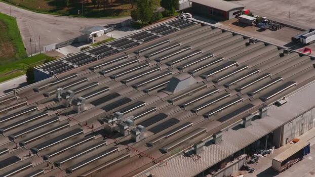 Aerial view of industrial building roof in Spoleto Italy.