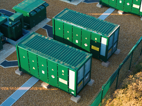 Aerial view of Battery Energy park BESS Grendon featuring green energy storage containers on a gravel site with industrial fencing in Northampton England United Kingdom. Aerial view of Battery Energy park BESS Grendon featuring green energy storage containers on a gravel site with industrial fencing in Northampton England United Kingdom.