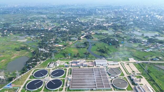 Aerial view of a large sewage treatment plant Bangladesh.