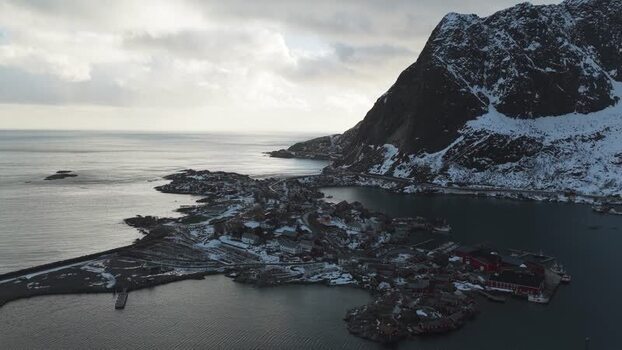 Aerial view of Reinebringen mountain Norway.