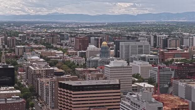Aerial view of Denver skyline and State Capitol United States.
