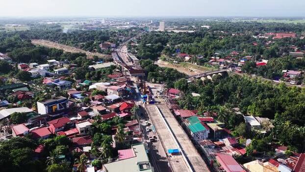 Aerial view of Ungka II flyover construction in Pavia Philippines.