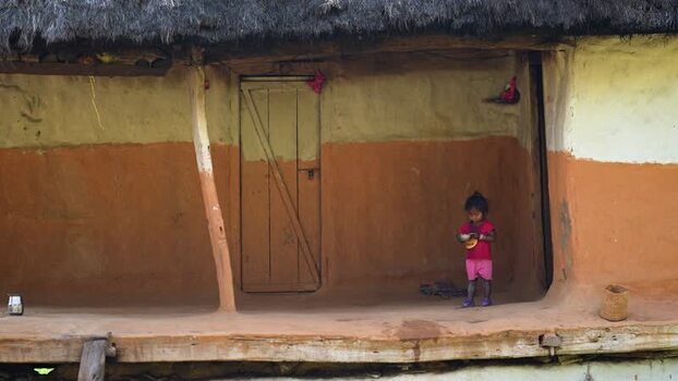 View of a child standing on the porch of a mud house Nepal. View of a child standing on the porch of a mud house Nepal.