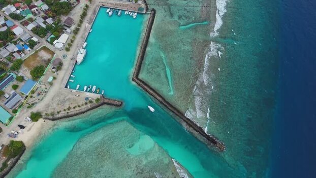 Aerial view of boats in harbor Maldives. Aerial view of boats in harbor Maldives.