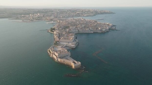 Aerial view of Island of Ortigia and Maniace Castle Italy. Aerial view of Island of Ortigia and Maniace Castle Italy.