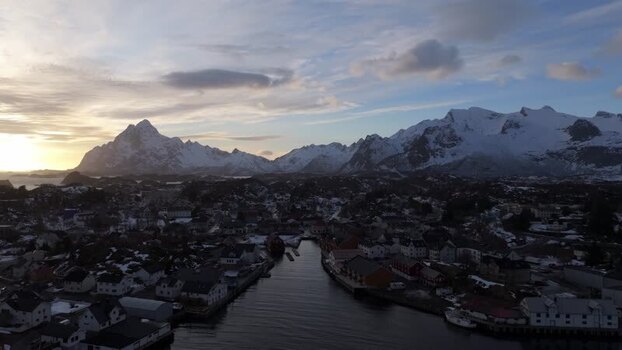 Aerial view of Lofoten islands in Vagan Municipality Norway.