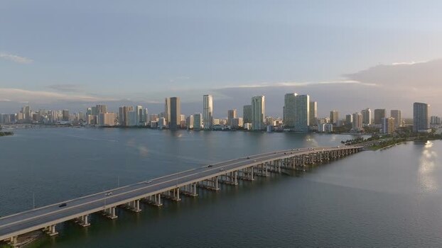 Aerial view of biscayne bay at sunset United States.