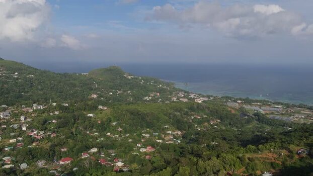 Aerial view of Mahe island landscape in Seychelles.
