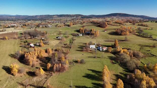 Aerial view of fields and hills Slovakia.