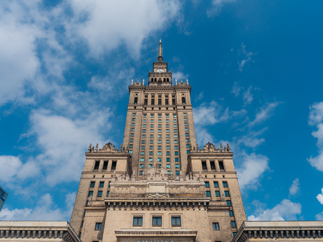 View of the Palace of Culture and Science in Warsaw Masovian Voivodeship Poland. View of the Palace of Culture and Science in Warsaw Masovian Voivodeship Poland.