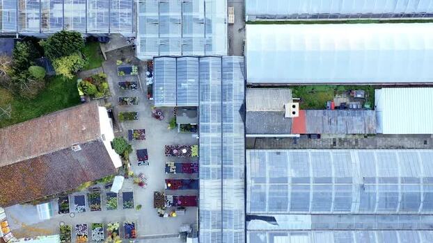 Aerial view of a greenhouse complex and plant nursery Germany. Aerial view of a greenhouse complex and plant nursery Germany.