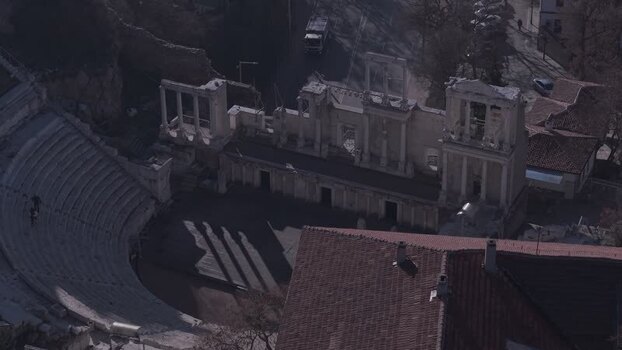 Aerial view of Ancient Theatre of Philippopolis Bulgaria.