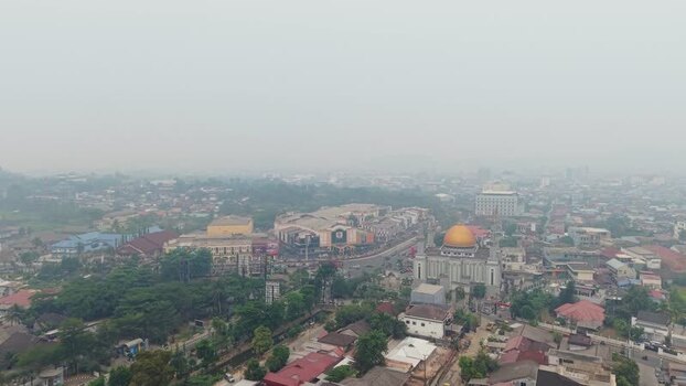 Aerial view of Islamic Center Mosque in Samarinda Indonesia.