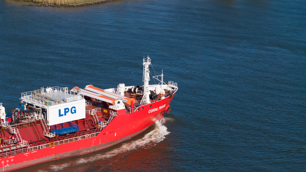 Dordrecht Netherlands 29 April 2026 Drone view of Coral Pearl with folded WAPS units showing eSAIL and wingsail technology for fuel saving and more sustainable maritime transport.