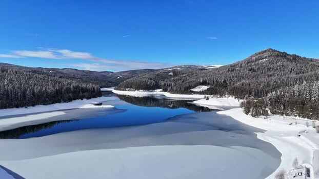 Aerial view of Soboth Reservoir in winter Austria. Aerial view of Soboth Reservoir in winter Austria.