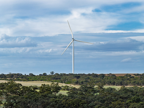 Aerial view of a wind turbine standing in the rural landscape of Nhill Victoria Australia. Aerial view of a wind turbine standing in the rural landscape of Nhill Victoria Australia.