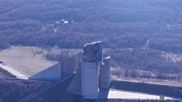 Aerial view of Founders of the Bulgarian State Monument Bulgaria.