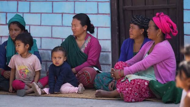 View of local women and children sitting together in Surkhet Nepal.