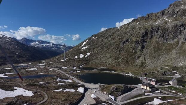 Aerial view of Hotel Passo San Gottardo and mountains Switzerland. Aerial view of Hotel Passo San Gottardo and mountains Switzerland.