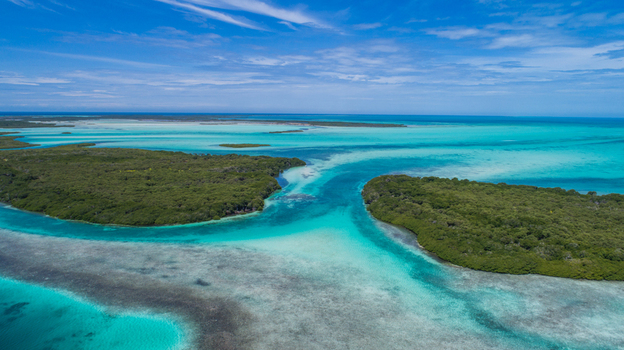 Aerial view of Los Roques archipelago with lush mangrove islands surrounded by vibrant turquoise shallow waters and coral reefs Los Roques Dependencias Federale Venezuela. Aerial view of Los Roques archipelago with lush mangrove islands surrounded by vibrant turquoise shallow waters and coral reefs Los Roques Dependencias Federale Venezuela.