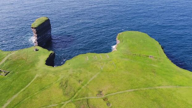 Aerial view of Dun Briste Sea Stack and cliffs Ireland. Aerial view of Dun Briste Sea Stack and cliffs Ireland.