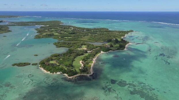 Aerial view of Ile aux Cerfs Mauritius.