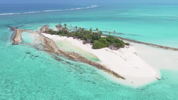 Aerial view of a tropical island with palm trees Maldives.
