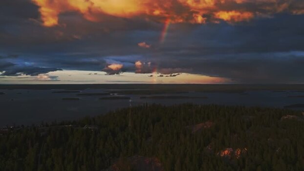 Aerial view of Koli with a rainbow over the lake Finland. Aerial view of Koli with a rainbow over the lake Finland.