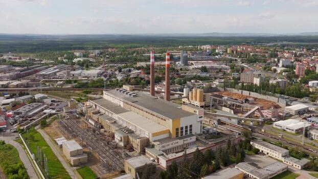 Aerial view of Hodonin Power Station and industrial area Czechia.