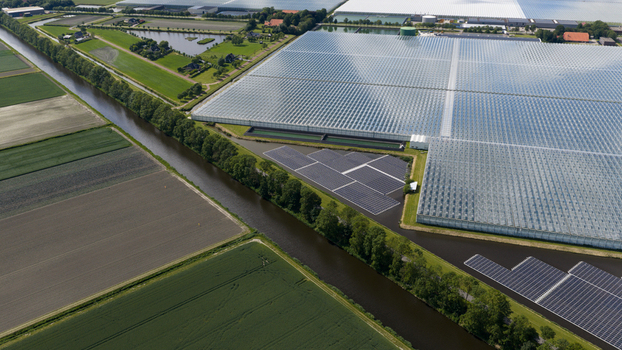 Aerial View of Agrivoltaic Greenhouses in Middenmeer