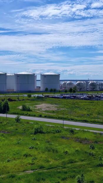 Aerial view of industrial storage tanks in Tallinn Estonia. Aerial view of industrial storage tanks in Tallinn Estonia.