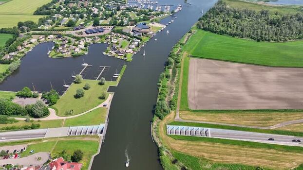 Aerial view of Galamadammen Aqueduct and marina Netherlands.