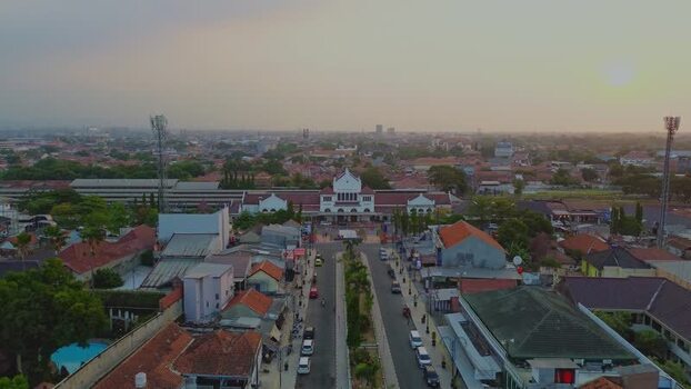 Aerial view of Stasiun Kejaksan in Cirebon Indonesia. Aerial view of Stasiun Kejaksan in Cirebon Indonesia.