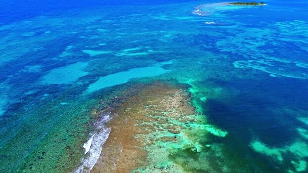 Aerial view of coral reefs and turquoise waters Honduras. Aerial view of coral reefs and turquoise waters Honduras.