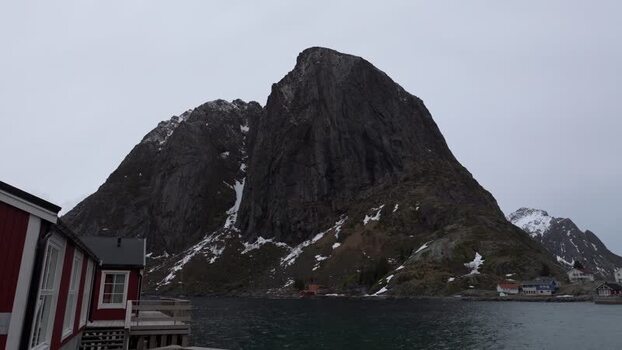 Aerial view of Lofoten mountains in Vagan Municipality Norway.
