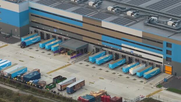Aerial view of Amazon LCY3 facility in Dartford United Kingdom.