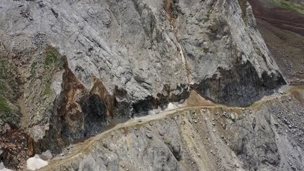 Aerial view of abandoned factory in Caucasus Mountains Russia.