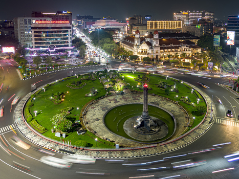 Aerial view of Tugu Muda Semarang Monument Semarang Central Java Indonesia