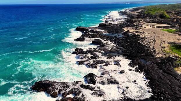 Aerial view of Kalaemamo coastline and ocean United States.