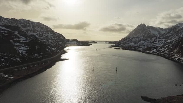 Aerial view of mountains and water Norway.