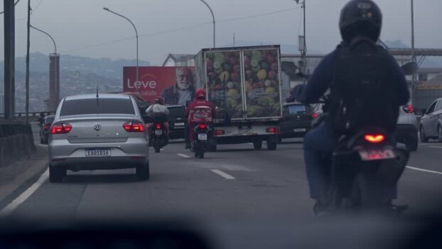 View of heavy traffic with motorcycles and cars Brazil.