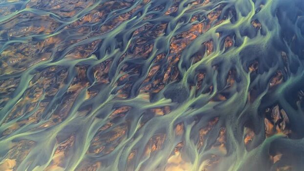 Aerial view of braided glacial rivers in Hella Iceland. Aerial view of braided glacial rivers in Hella Iceland.