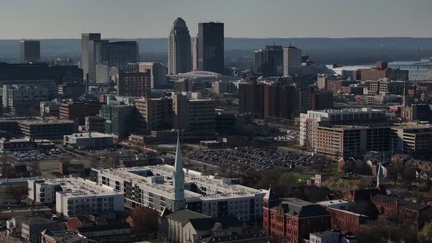Aerial view of the downtown skyline and urban landscape United States. Aerial view of the downtown skyline and urban landscape United States.