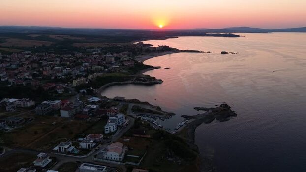 Aerial view of Lozenets coastline at sunset in Bulgaria. Aerial view of Lozenets coastline at sunset in Bulgaria.