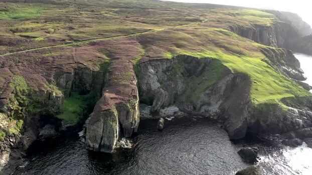 Aerial view of the rugged coastal cliffs at An Port Ireland.
