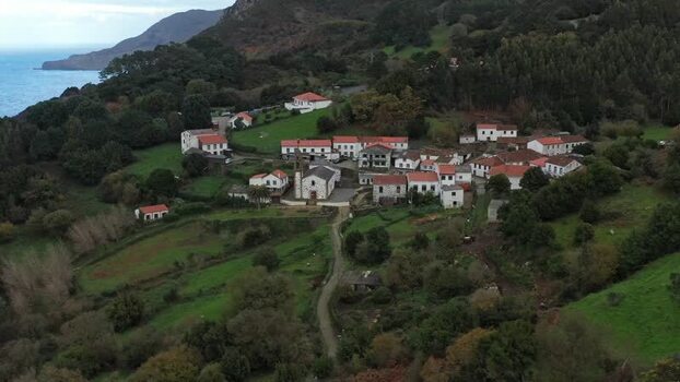 Aerial view of Santo Andre de Teixido village in A Coruna Spain.