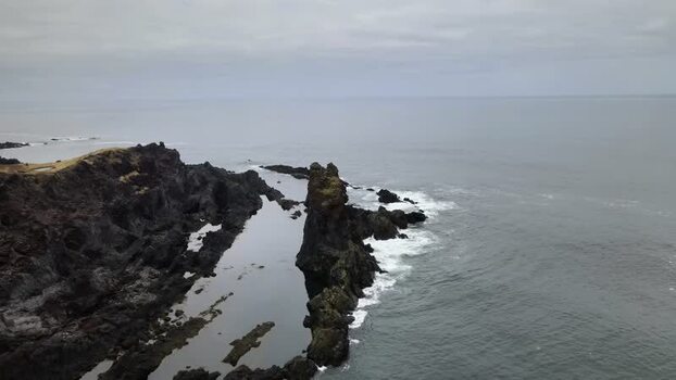 Aerial view of Djupalonssandur coastline Iceland.
